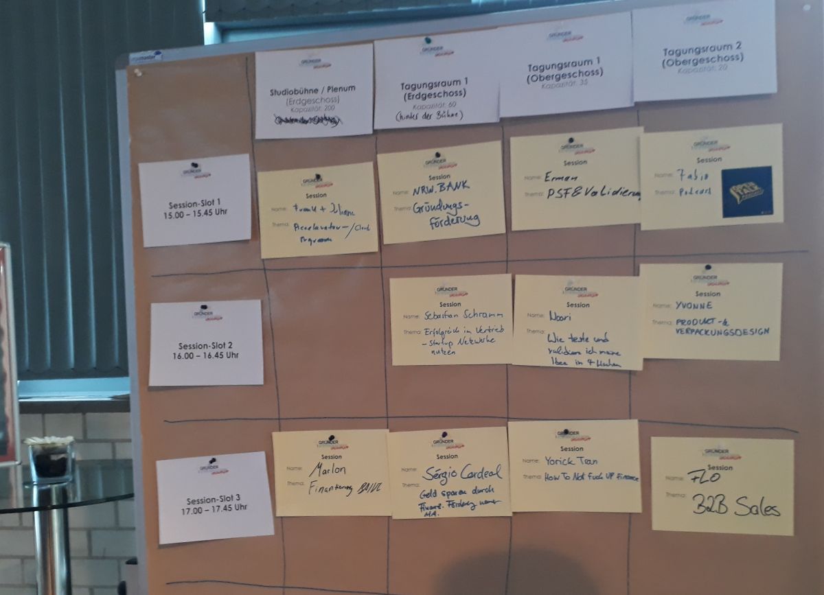 Ausschnitt aus dem Sessionplan des GründercampNRW 2019